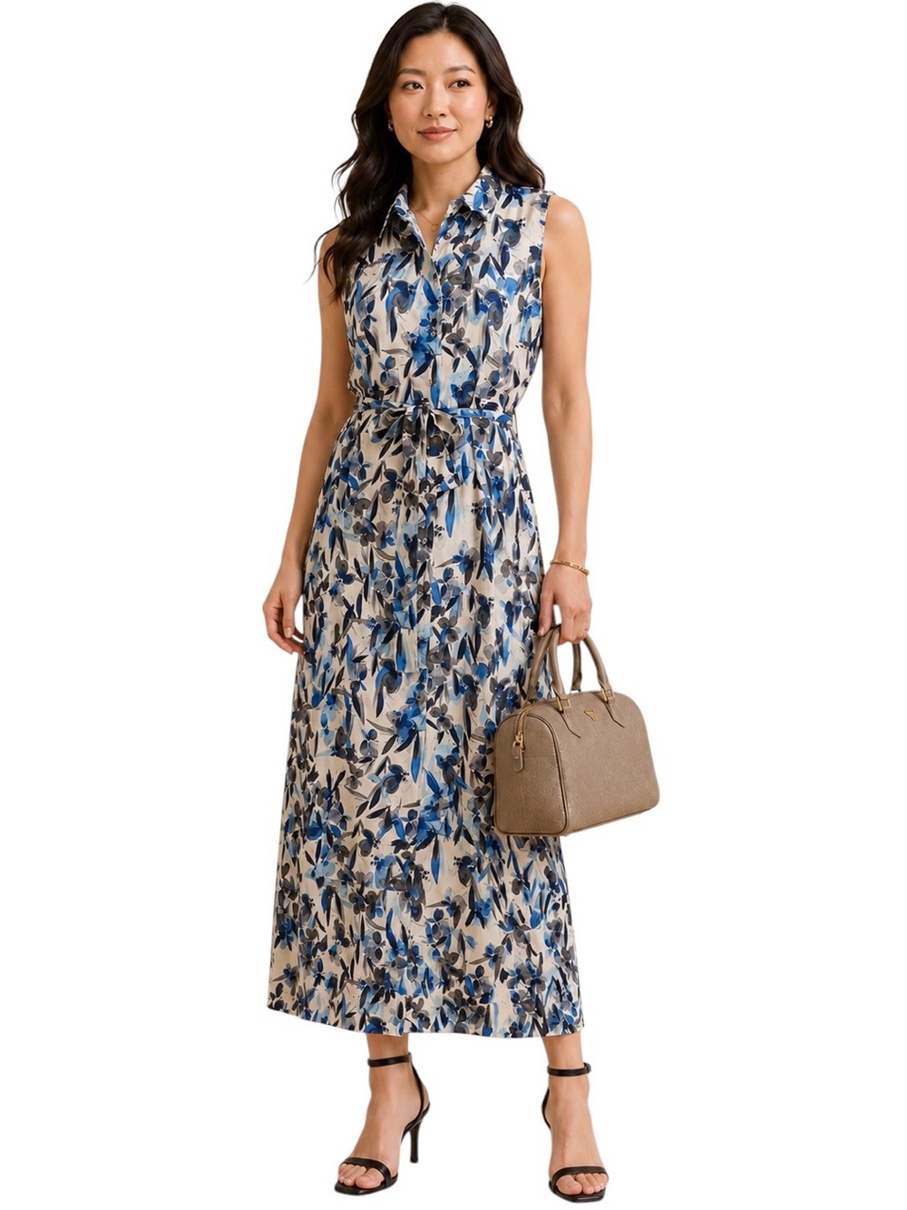 DKNY Floral Sleeveless Belted Maxi Dress Size 10 NWT